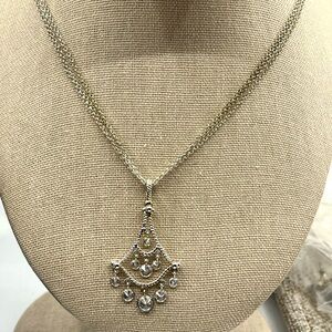 Vintage Diamonique Sterling Silver Chandelier Pendant Necklace, 16"